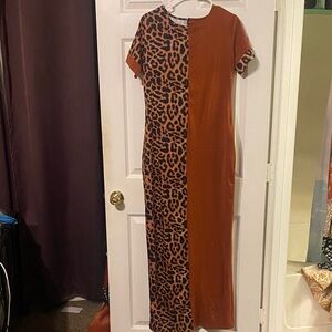 Leopard Print and Brown Maxi Dress